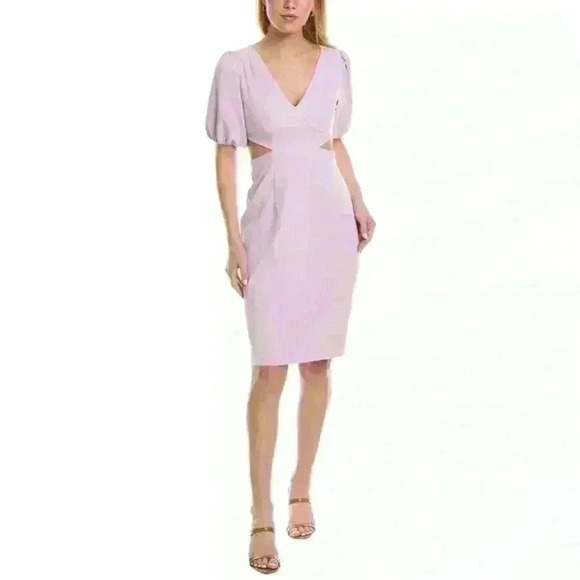 Laundry by Shelli Segal Puff Sleeve Cutout Sheath Purple Dress V-neck size  14 - Picture 3 of 10